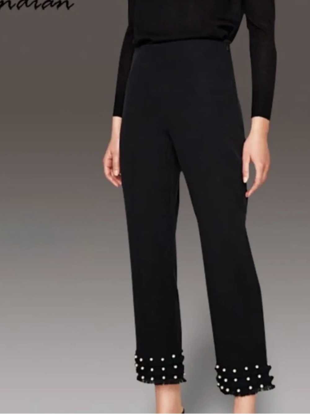 Zara Black Cropped Pants with Pearl-Trim Hem
3